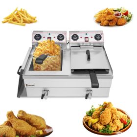 EH102V 16.9QT / 16L Total Capacity 24.9QT/23.6L Stainless Steel Faucet Double Tank Deep Fryer 3400W MAX (8L 8L Big Blue/Large Handle)