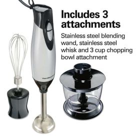 4-in-1 Electric Immersion Hand Blender with Blending Wand, Whisk, and 3 Cup Food Chopping Bowl, Silver, 59765