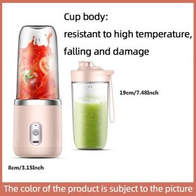 300ml Upgrade 6-page Steel Knife Fight Guide Wolf Rechargeable Portable Juicer Home Small Power Juice Cup (Model: 6-blade Double Cup With Lid, Color: Pink)