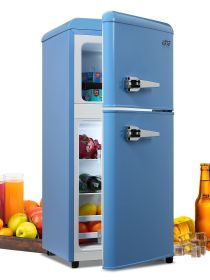 KRIB BLING 3.5Cu.Ft Compact Refrigerator Mini Fridge with Freezer, Small Refrigerator with 2 Door, 7 Level Thermostat Removable Shelves for Kitchen (Color: Blue)